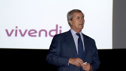 Le patron du groupe Vivendi, Vincent Bolloré, à Paris, le 19 avril 2018.&nbsp; (ERIC PIERMONT / AFP)