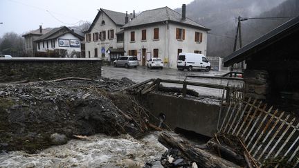 Les rivés dévastées du Salin à Morêtel-de-Mailles (Isère), le 4 janvier 2018, après le passage de la tempête Eleanor. (PHILIPPE DESMAZES / AFP)