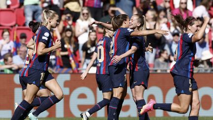 La joueuse du FC Barcelone, Patricia Guijarro, après son deuxième but inscrit face à Wolfsburg, en finale de la Ligue des champions, le 3 juin 2023. (KENZO TRIBOUILLARD / AFP)