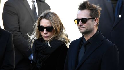 Laura Smet et David Hallyday, le 9 décembre 2017 lors des obsèques de leur père, Johnny Hallyday, à Paris. (BERTRAND GUAY / AFP)