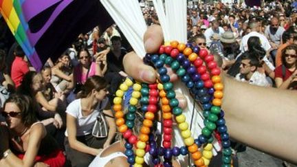 Les drapeaux arc-en-ciel symboles de la communuaté gay (Boris Horvat (AFP))