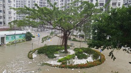 Les eaux ont envahi le quartier de Heng Fa Chuen à Hong Kong, le 16 septembre 2018.&nbsp; (BOBBY YIP / REUTERS)