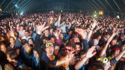 Spectateurs enthousiastes du concert de l'artiste electro-rock Kavinsky le 26 avril.
 (GUILLAUME SOUVANT / AFP)