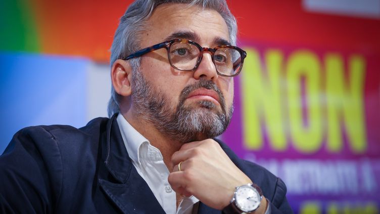 Alexis Corbière, LFI deputy, during a public meeting in Audincourt (Doubs), March 22, 2023. (LIONEL VADAM / MAXPPP)