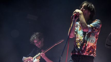 Thomas Mars, le chanteur du groupe Phoenix, lors des Eurockéennes de Belfort en 2017.&nbsp; (PHOTO D'ILLUSTRATION / SEBASTIEN BOZON / AFP)