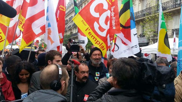 &nbsp; (Philippe Martinez, le secrétaire général de la CGT, en tête de cortège à Paris © Crédit RF/ Sandrine Etoa-Andegue)