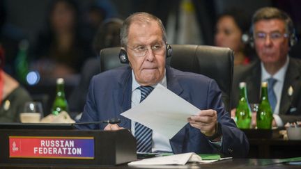 Sergei Lavrov, le ministre des Affaires étrangères russe, à Bali (Indonésie), lors du sommet du G 20, mardi 15 novembre 2022. (BAY ISMOYO / POOL)