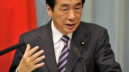 Le premier ministre japonais, Naoto Kan, lors d'une conférence de presse, le 12 avril 2011. (AFP PHOTO / Yoshikazu TSUNO)
