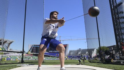 Quentin Bigot lors des séries des Mondiaux d'athlétisme, à Eugene, le 15 juillet 2022. (KEMPINAIRE STEPHANE / KMSP via AFP)