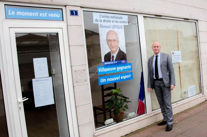 Le candidat UMP Renaud Leygue, le 18 f&eacute;vrier 2014 &agrave; Villeneuve-sur-Lot (Lot-et-Garonne). (THOMAS BAIETTO / FRANCETV INFO)