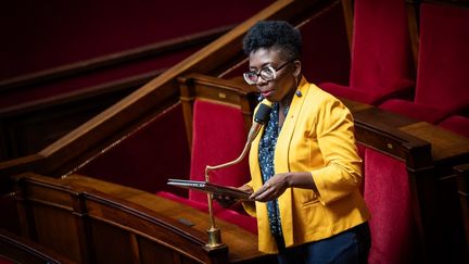 Danièle Obono, députée La France insoumise, le 29 septembre 2023, à l'Assemblée nationale. (XOSE BOUZAS / HANS LUCAS / AFP)