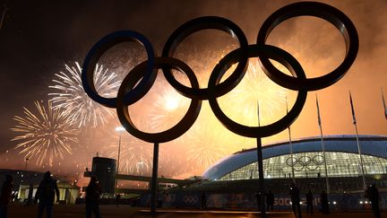 Un feu d'artifice est tir&eacute; lors de la c&eacute;r&eacute;monie de cl&ocirc;ture des Jeux Olympiques d'hiver de Sotchi, en Russie, le 23 f&eacute;vrier 2014. (JONATHAN NACKSTRAND / AFP)