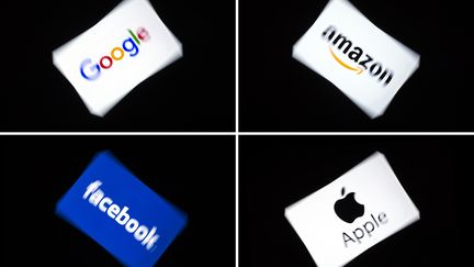 Les logos des GAFA (Google, Amazon, Facebook et Apple). (LIONEL BONAVENTURE / AFP)