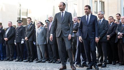 Le Premier ministre, Edouard Philippe et le nouveau ministre de l'Intérieur, Christophe Castaner, le 16 octobre 2018 à Paris. (CHRISTOPHE MORIN / MAXPPP)