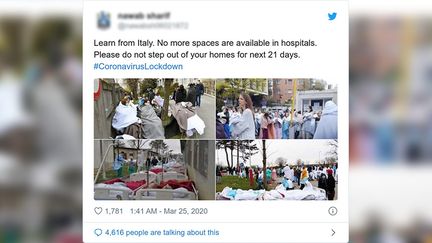 Des images partagées sur Twitter de patients, personnels soignants et de lits médiacalisés dans la rue. (CAPTURE ECRAN)