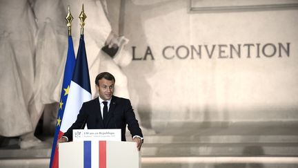 Emmanuel Macron a prononcé un discours pour célébrer les 150 ans de la troisième République au Panthéon, le 4 septembre 2020. (JULIEN DE ROSA / POOL)