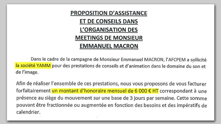 Extrait du contrat passé entre la société Yamm d'Arnaud Jolens, et En marche. (FRANCEINFO / RADIOFRANCE)