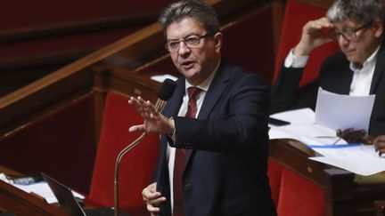 Jean-Luc Mélenchon s'adresse au gouvernement, le 26 juillet 2017, à l'Assemblée nationale, à Paris. (JACQUES DEMARTHON / AFP)