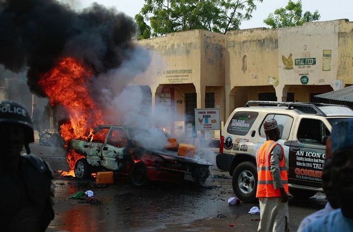 Attentat suicide au stade de Gombe, au Nigeria, à la fin d'un meeting électoral de Goodluck Jonathan, le 2 février 2015. (Stringer / Anadolu)