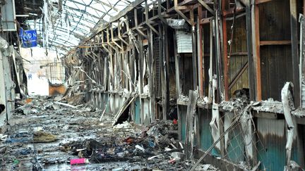 Un marché de Sievierodonetsk, dans l'est de l'Ukraine, détruit, le 14 mars 2022.&nbsp; (ALBERT KOSHELEV / NURPHOTO / AFP)