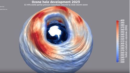 Le trou dans la couche d'ozone a été précoce en 2023. Image tirée d'une vidéo publiée sur le site d'observation Copernicus. (CAPTURE D'ECRAN)