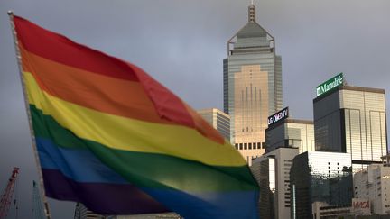 Un drapeau LGBT flotte à Hong Kong, le 6 novembre 2015. (ISAAC LAWRENCE / AFP)