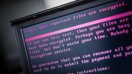 Un message affiché par un ransomware, le 27 juin 2017 à Geldrop (Pays-Bas). (ROB ENGELAAR / ANP)