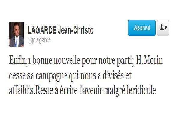 tweet de Jean-Christophe Lagarde (DR)