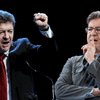 Jean-Luc Mélenchon en meeting le 2 avril 2012 (à gauche), et le 5 février 2017 (à droite). (MAXPPP)