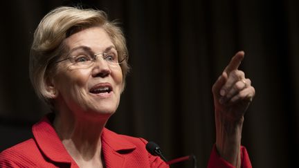 La candidate à l'investiture démocrate Elizabeth Warren lors d'une conférence à New York (Etats-Unis), le 5 avril 2019. (DON EMMERT / AFP)