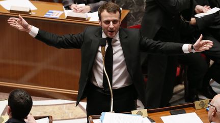 Le ministre de l'Economie, Emmanuel Macron, le 17 f&eacute;vrier 2015 &agrave; l'Assembl&eacute;e nationale. (PATRICK KOVARIK / AFP)