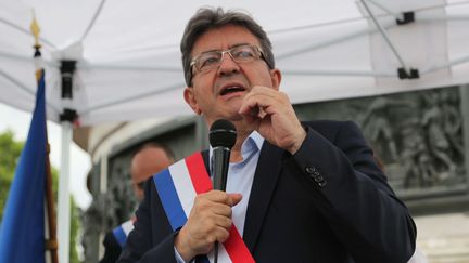 Le président du groupe La France insoumise à l'Assemblée nationale, Jean-Luc Mélenchon, lors d'une manifestation contre la réforme du Code du travail, le 12 juillet 2017 place de la République à Paris.&nbsp; (SEVGI/SIPA / SIPA)