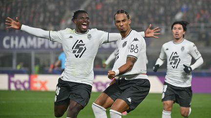 Thilo Kehrer célèbre son but contre Bologne en Ligue des champions, le 5 novembre 2024. (ALBERTO PIZZOLI / AFP)