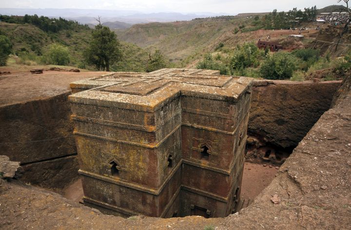 L'église de&nbsp;Bete Medhane Alem à Lalibela (nord de l'Ethiopie). L'édifice date du XIIIe siècle, selon l'Unesco. (STRINGER . / X80002)