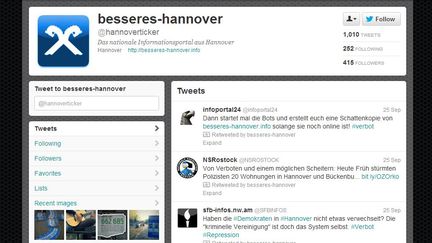 Le compte du groupuscule n&eacute;onazi&nbsp;Besseres Hannover a &eacute;t&eacute; bloqu&eacute; par Twitter, le 18 octobre 2012 (capture d'&eacute;cran). (TWITTER / FTVI )