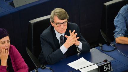 L'Italien David Sassoli lors de la session plénière du nouveau Parlement européen, le 3 juillet 2019 à Strasbourg (Bas-Rhin). (ALEXEY VITVITSKY / SPUTNIK / AFP)