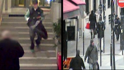 Deux images issues de cam&eacute;ras de vid&eacute;osurveillance d'Abdelhakim Dekhar, le tireur pr&eacute;sum&eacute; de "Lib&eacute;ration" et de la D&eacute;fense, prises &agrave; Paris,&nbsp;le 15 novembre 2013 pour la premi&egrave;re, et le 18 novembre 2013 pour la seconde. (BFM TV / AFP)