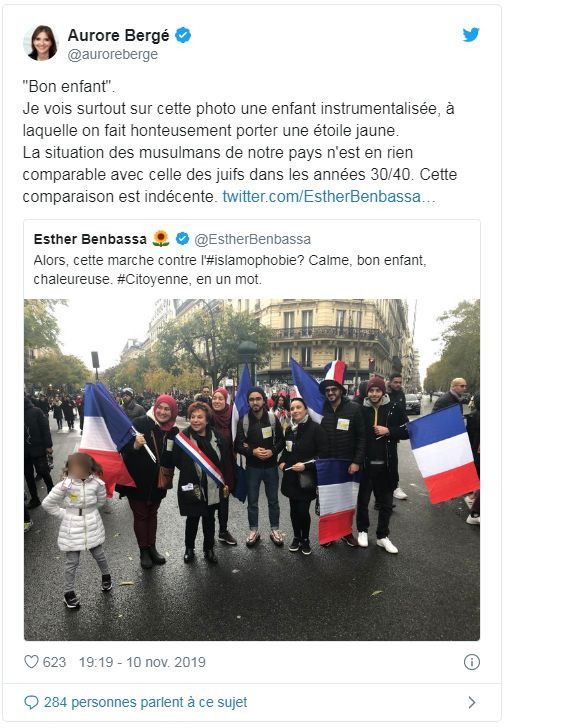 Capture d'écran d'un tweet d'Aurore Bergé. (Le visage de la fillette a été flouté par franceinfo.) (TWITTER)