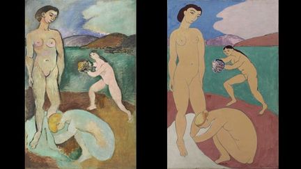 Henri Matisse, à droite, Le Luxe I, Collioure, été 1907, Centre Pompidou, Musée national d&#039;art moderne, à gauche Le Luxe II, Paris, hiver 1907, Don de Johannes Rump, Statens Museum for Kunst, Copenhague
 (Succession H. Matisse)