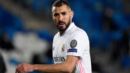 L'attaquant français du Real Madrid, Karim Benzema,&nbsp;lors du&nbsp;match de l'UEFA Champions League contre le Borussia Moenchengladbach au stade Alfredo Di Stefano, à Valdebebas,&nbsp;en Espagne,&nbsp;le 9 décembre 2020. (PIERRE-PHILIPPE MARCOU / AFP)