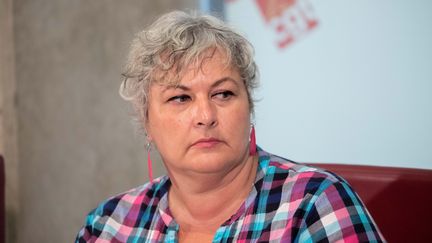 Mireille Stivala, secretaire générale de la CGT Santé, lors d'une conférence de presse de la CGT, le 19 juin 2018 (photo d'illustration). (CHRISTOPHE MORIN / MAXPPP)