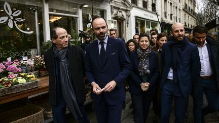 Le Premier ministre Edouard Philippe avec Agnès Buzyn, la candidate LREM à la mairie de Paris, et Stanislas Guerini, délégué général de LREM, le 10 mars 2020 à Paris. (MARTIN BUREAU / AFP)