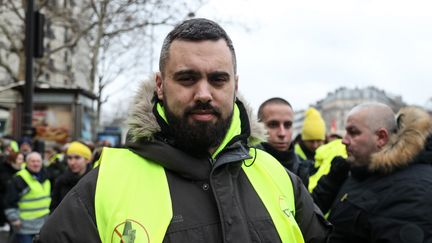 Eric Drouet le 2 février 2019 à Paris.&nbsp; (ZAKARIA ABDELKAFI / AFP)