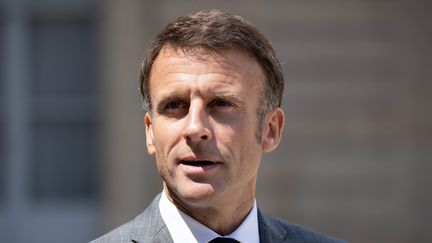 Emmanuel Macron, le 21 juillet 2023, à l'Élysée. (ALEXIS SCIARD / MAXPPP)