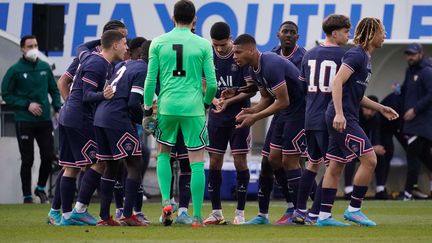 Les jeunes du Paris Saint-Germain en Youth League, contre Séville, le 1er mars 2022. (DAVID WINTER / SIPA)