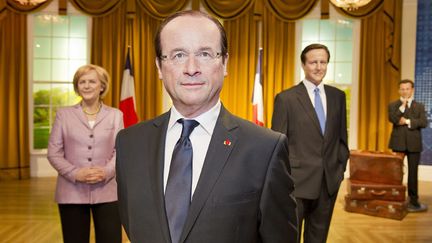 La statue du pr&eacute;sident de la R&eacute;publique fran&ccedil;aise, Fran&ccedil;ois Hollande, est install&eacute;e dans le mus&eacute;e de cire Madame Tussauds &agrave; Londres (Royaume-Uni), le 23 ao&ucirc;t 2012. (GARRY SAMUELS / MAXPPP)