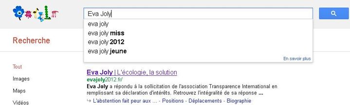 Capture d'écran d'une recherche "Eva Joly". (DR)
