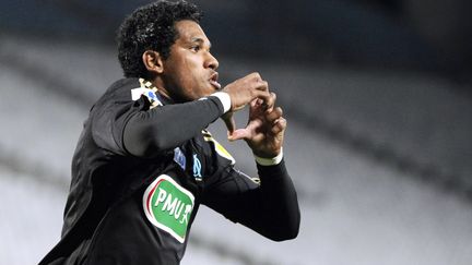 L'attaquant de l'OM Brandao apr&egrave;s son but contre Le Havre (3-1) au stade V&eacute;lodrome, le 22 janvier 2012. (ANNE-CHRISTINE POUJOULAT / AFP)