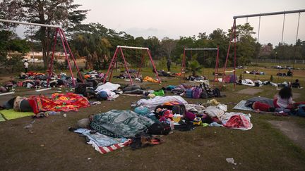 Migrants d'Amérique centrale arrivés en groupe à Matias Romeros, dans l'Etat d'Oaxaca (Mexique), le 3 avril 2018. (VICTORIA RAZO / AFP)