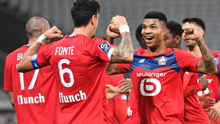 La joie des Lillois après leur victoire face à Bordeaux dimanche. (DENIS CHARLET / AFP)